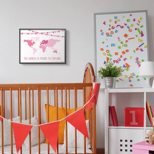 Stupell Industries World Is Yours to Explore Motivational World Map in Frame Wall Art